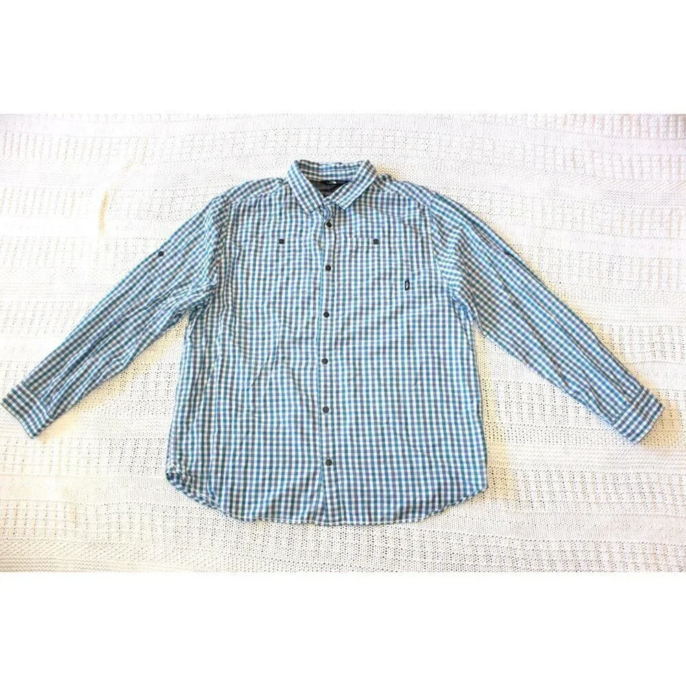 The North Face Men Plaid Shirt Blue & White Button down Size XXL Long Sleeve